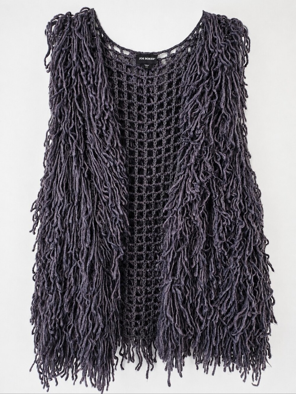 Joe Boxer Women's Charcoal Fringe Open-Knit Vest Size L